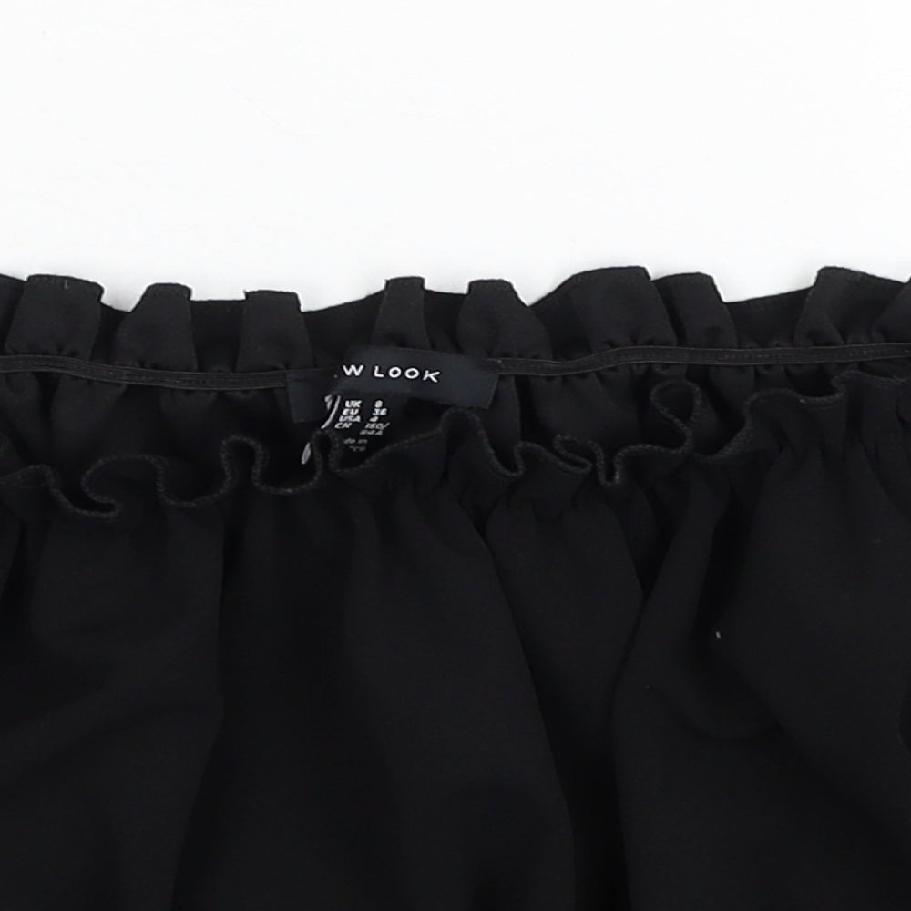 New Look Womens Black Polyester Cropped Blouse Size 8 Off the Shoulder