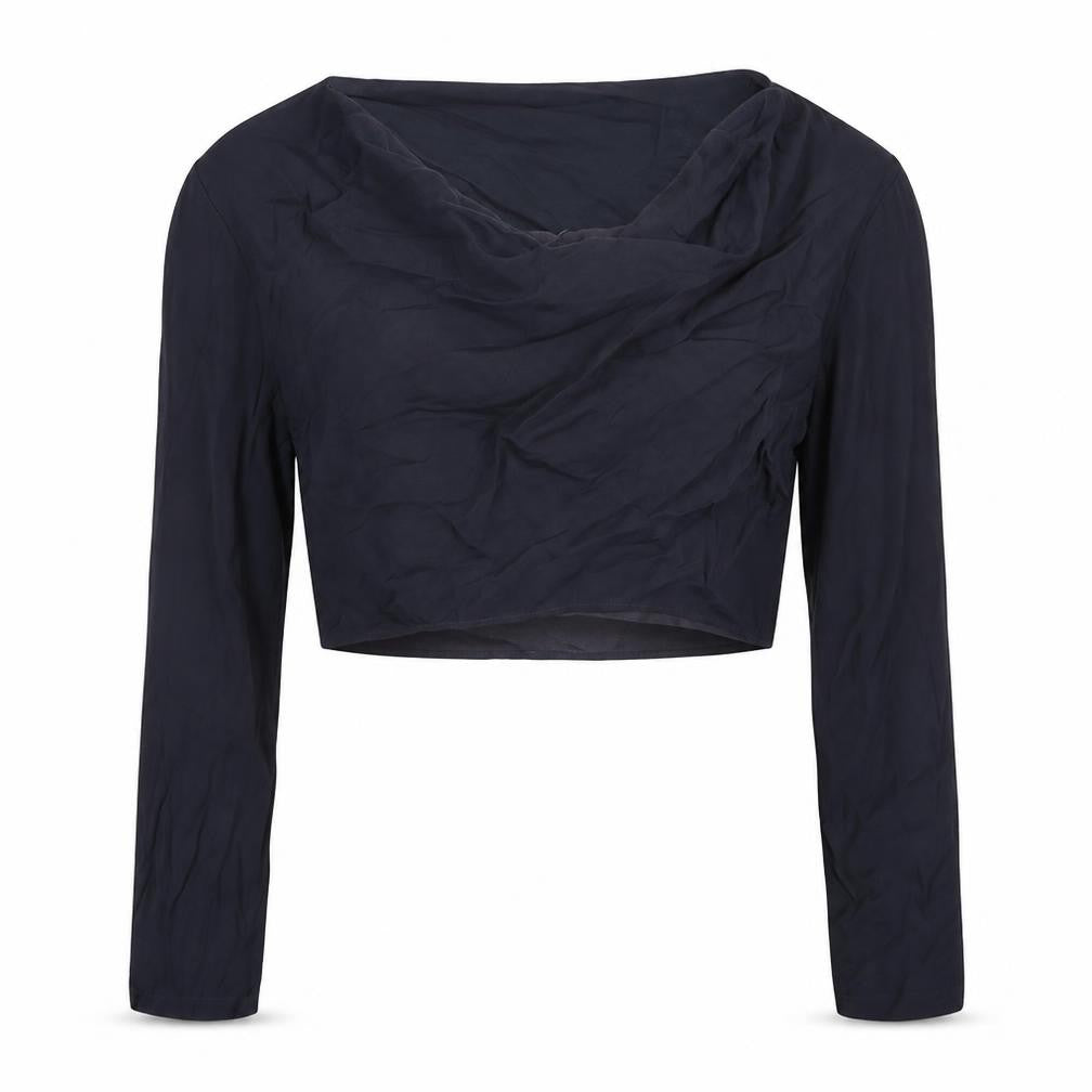 Zara Womens Black Viscose Cropped Blouse Size S Boat Neck