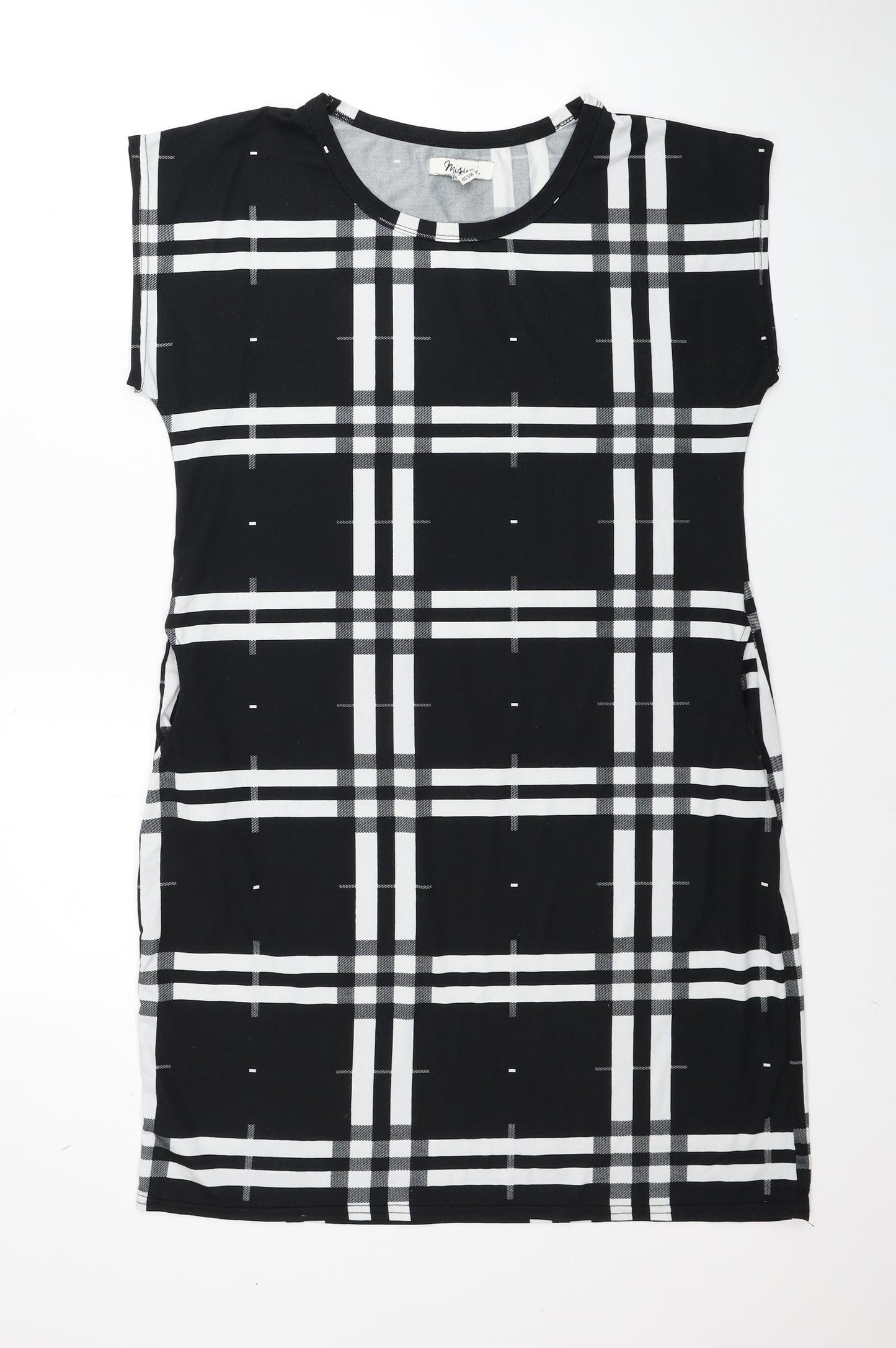 Misumi Womens Black Plaid Polyester Shift Size M Round Neck Pullover