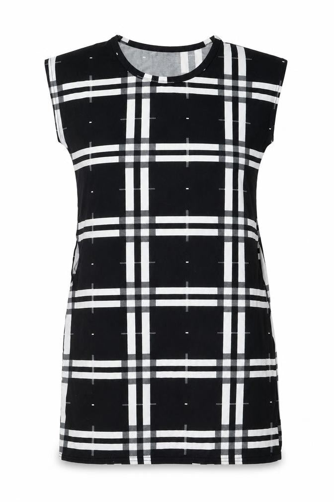 Misumi Womens Black Plaid Polyester Shift Size M Round Neck Pullover