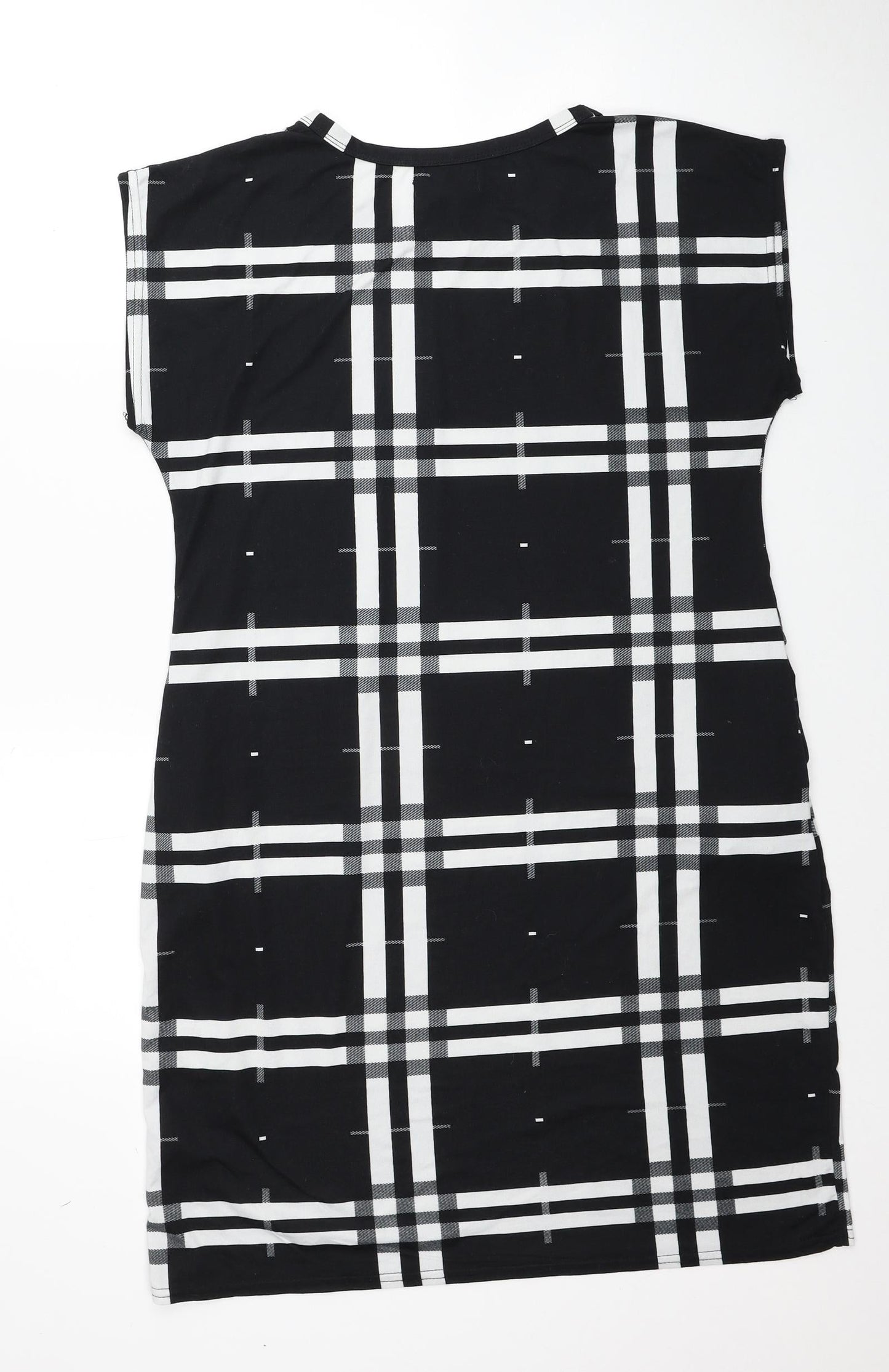 Misumi Womens Black Plaid Polyester Shift Size M Round Neck Pullover