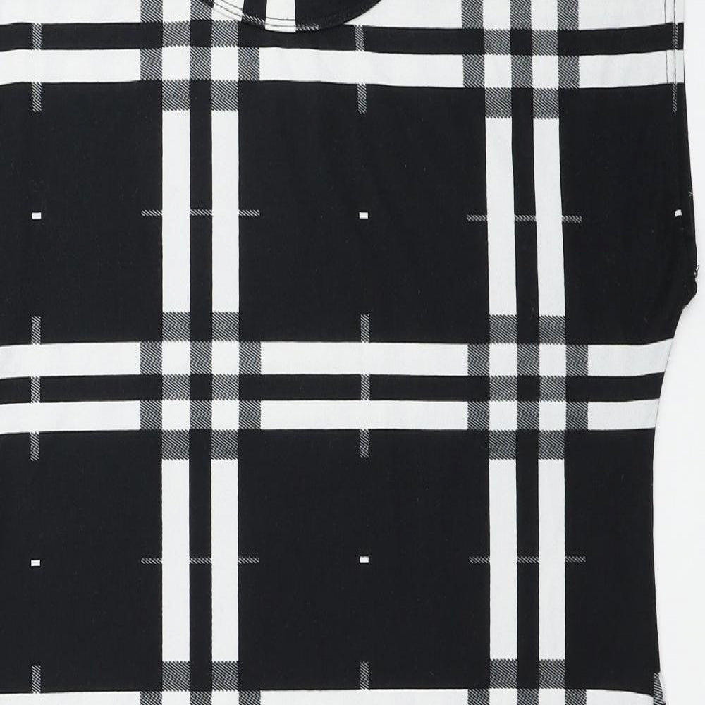 Misumi Womens Black Plaid Polyester Shift Size M Round Neck Pullover