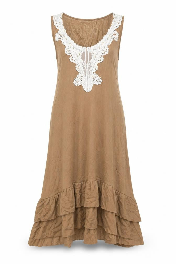 Atmosphere Womens Brown Viscose A-Line Size 12 Scoop Neck Pullover - Lace Detail