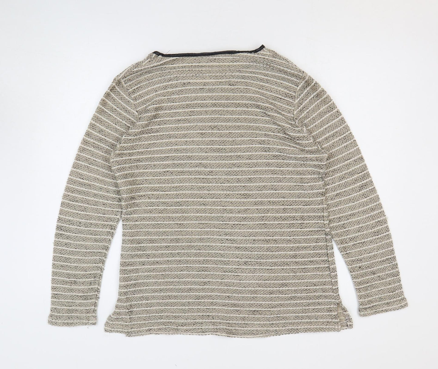 Alexara Womens Gold Round Neck Striped Acrylic Pullover Jumper Size 16