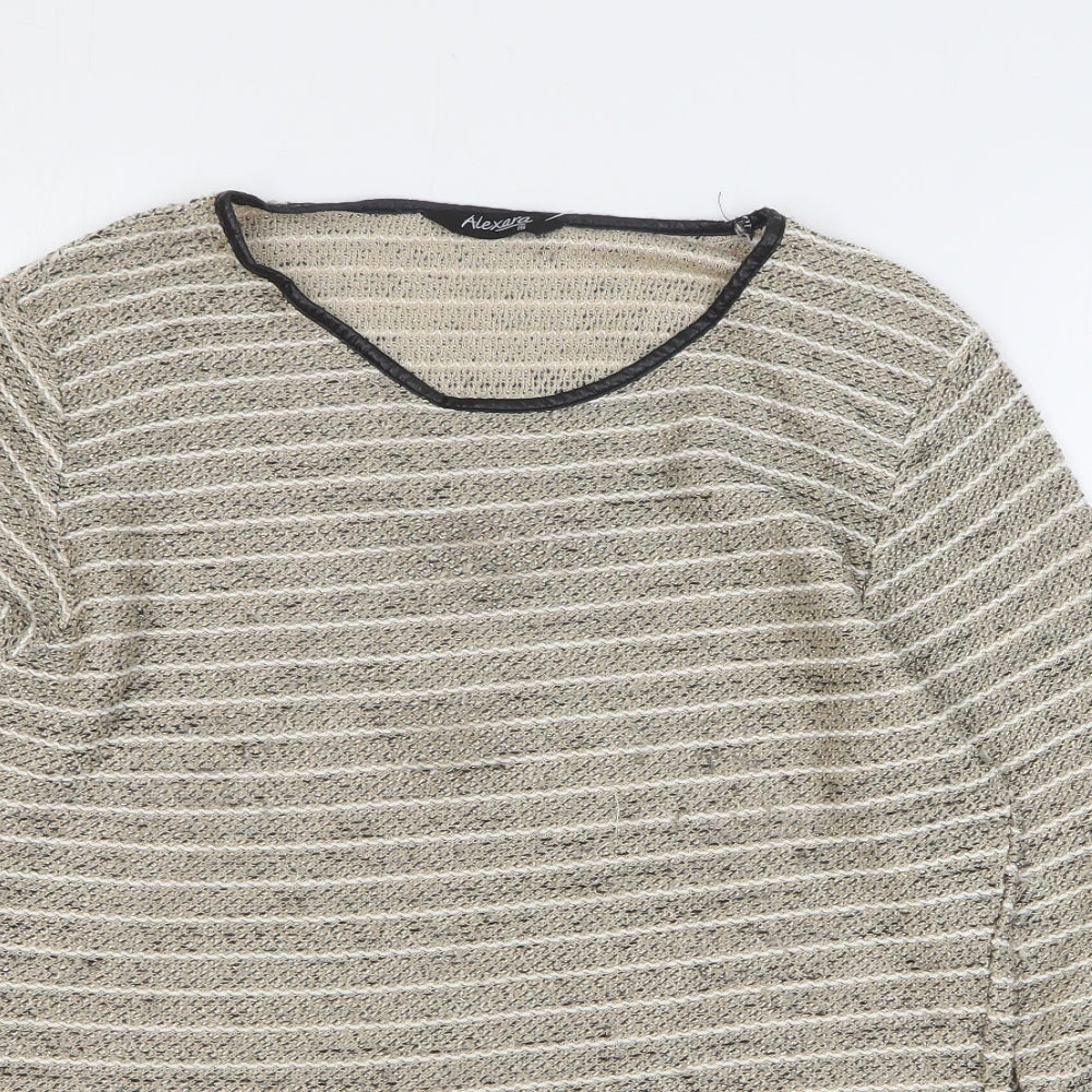 Alexara Womens Gold Round Neck Striped Acrylic Pullover Jumper Size 16
