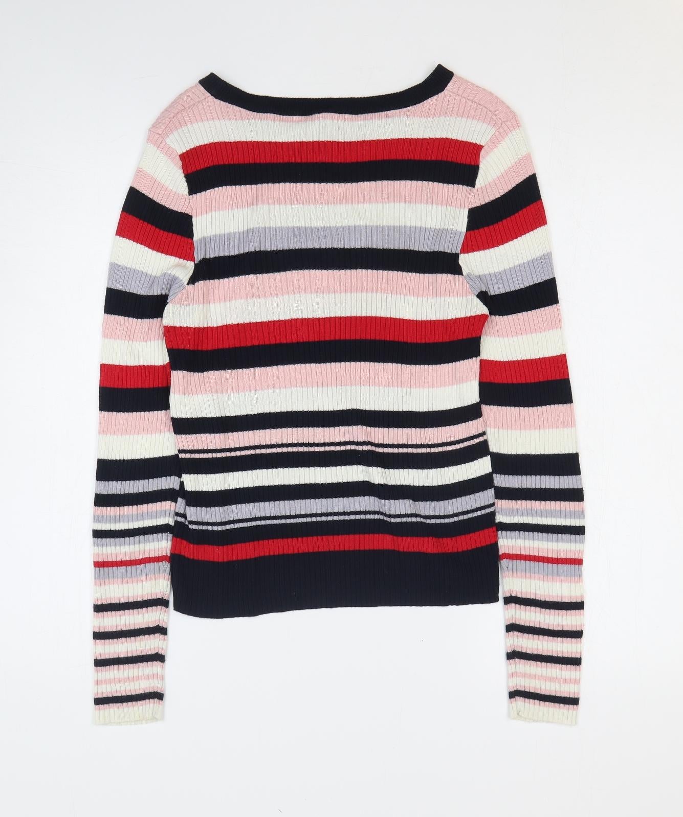 H&M Womens Multicoloured Scoop Neck Striped Acrylic Pullover Jumper Size L