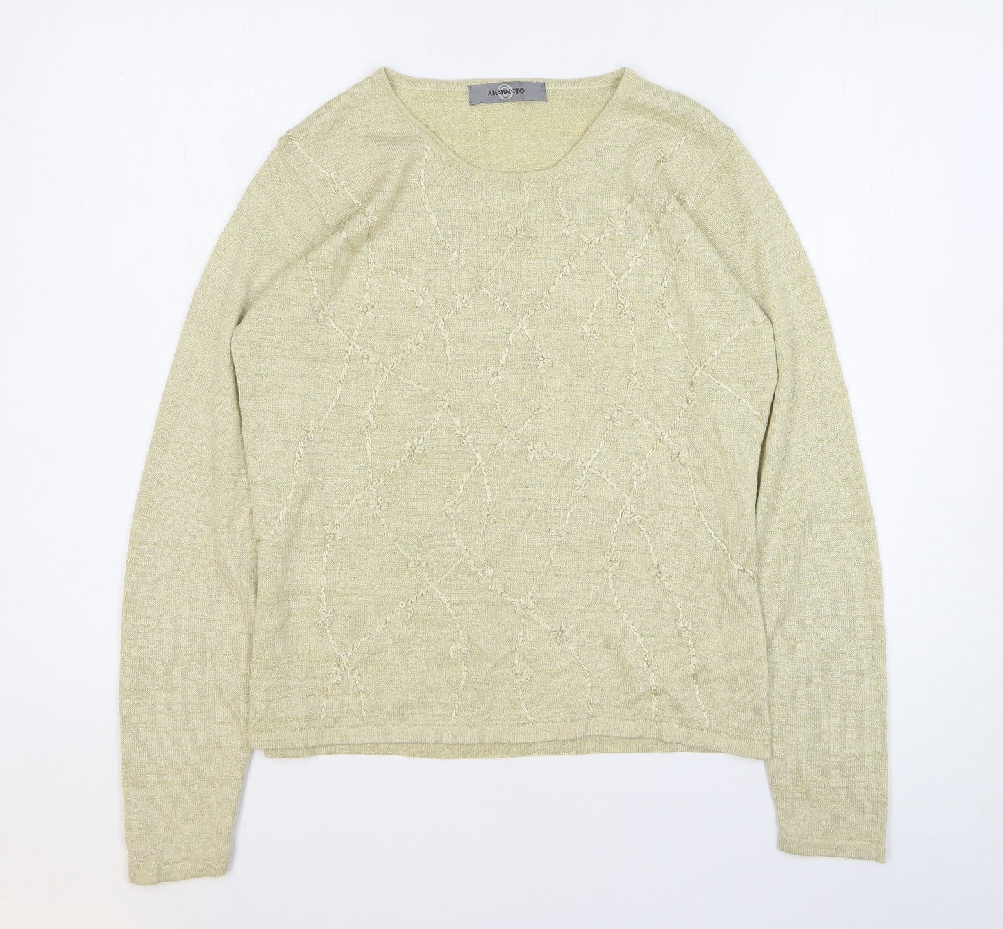 AMARANTO Womens Gold Round Neck Floral Viscose Pullover Jumper Size M