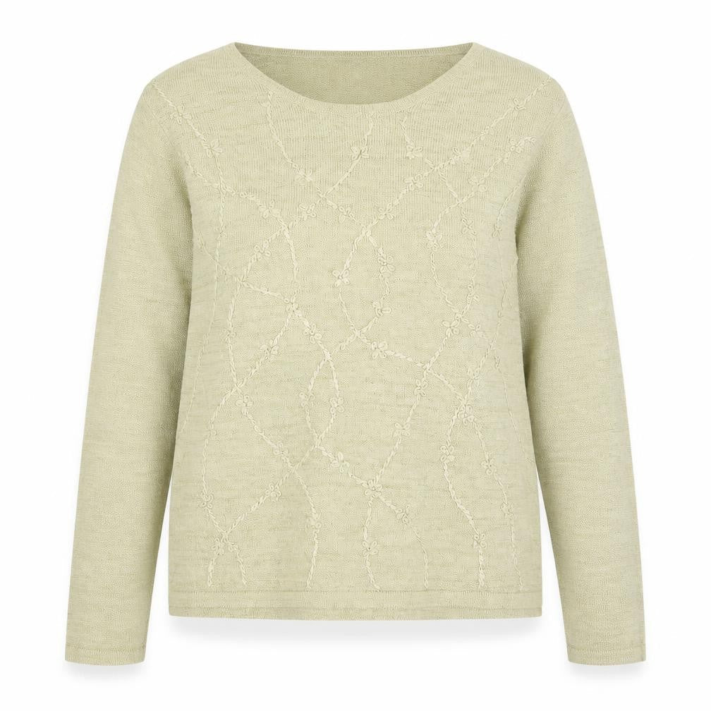 AMARANTO Womens Gold Round Neck Floral Viscose Pullover Jumper Size M