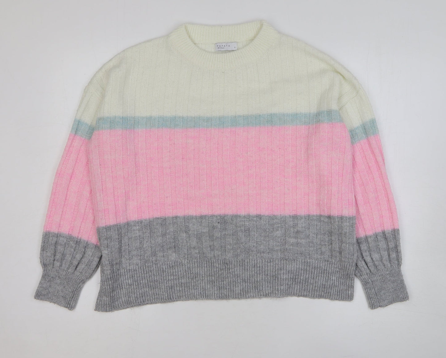 Papaya Womens Multicoloured Round Neck Striped Acrylic Pullover Jumper Size S