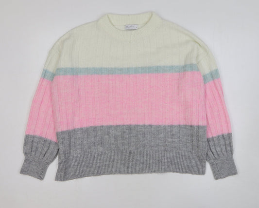Papaya Womens Multicoloured Round Neck Striped Acrylic Pullover Jumper Size S