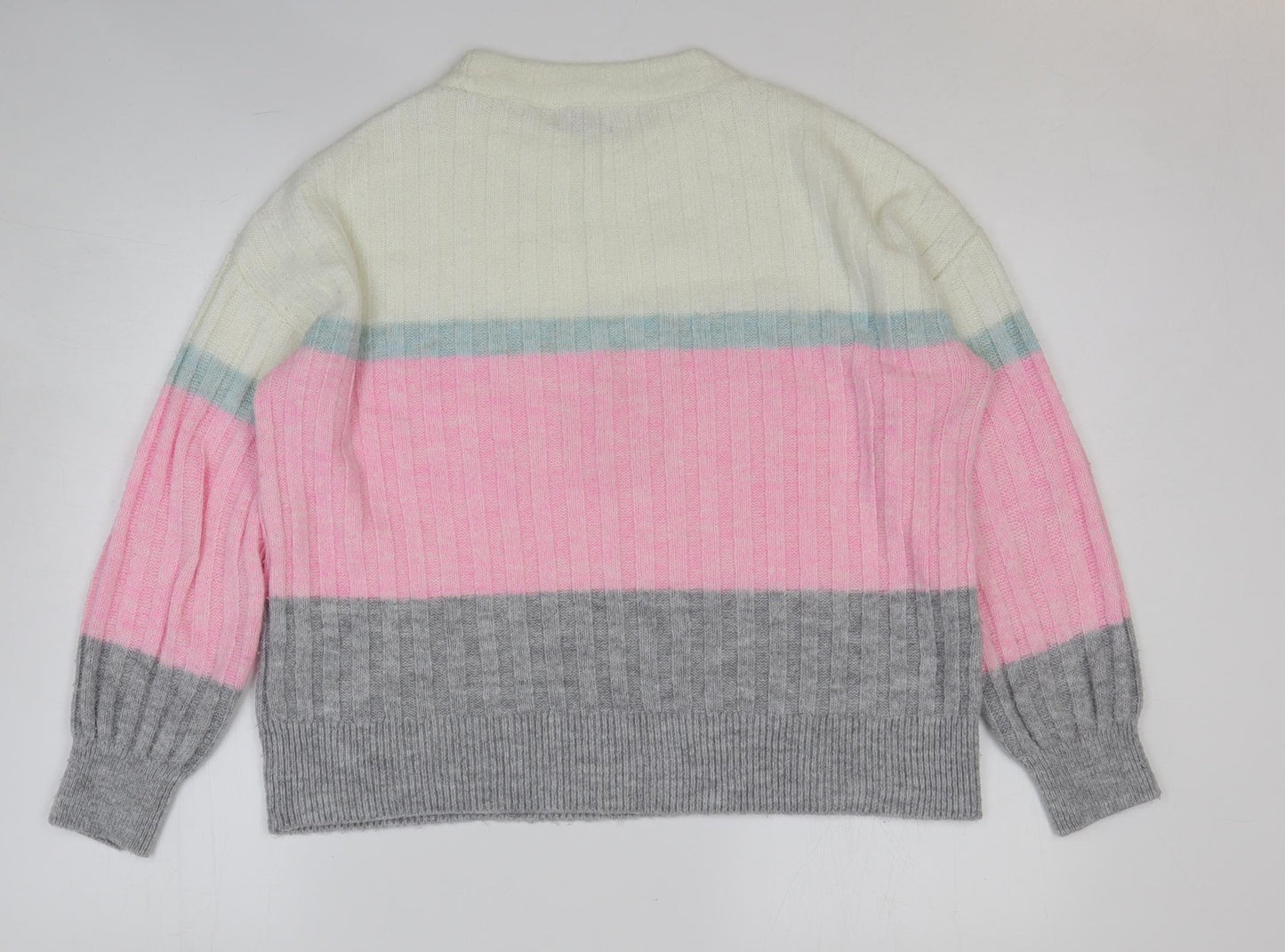 Papaya Womens Multicoloured Round Neck Striped Acrylic Pullover Jumper Size S