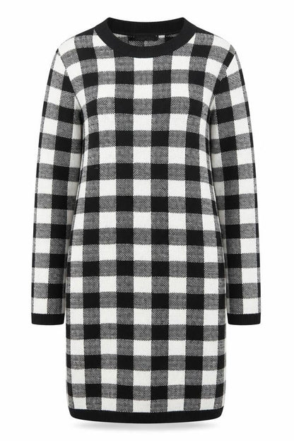 Boohoo Womens Black Check Acrylic Jumper Dress Size S Roll Neck Pullover
