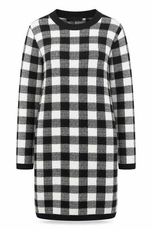 Boohoo Womens Black Check Acrylic Jumper Dress Size S Roll Neck Pullover
