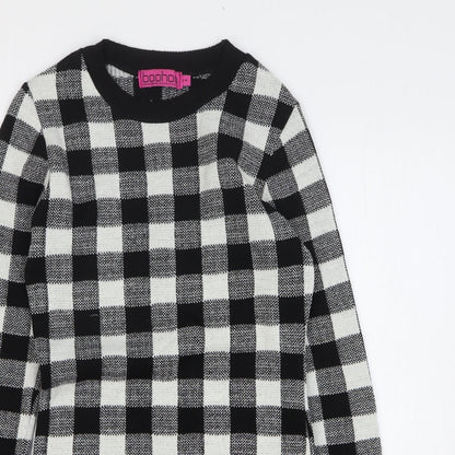 Boohoo Womens Black Check Acrylic Jumper Dress Size S Roll Neck Pullover