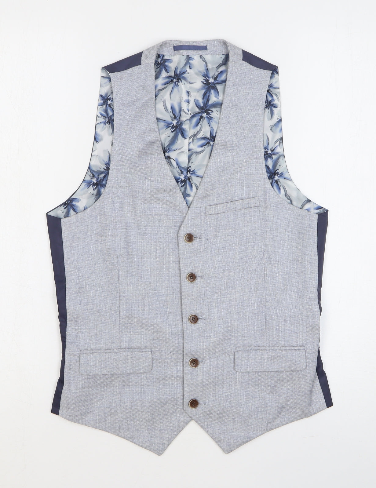 Harry Brown Mens Blue Geometric Polyester Tuxedo Suit Waistcoat Size 36