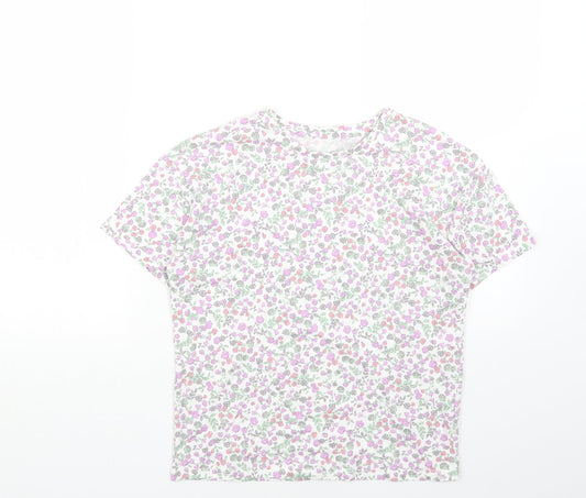George Girls Multicoloured Floral Cotton Basic T-Shirt Size 12-13 Years Round Neck Pullover