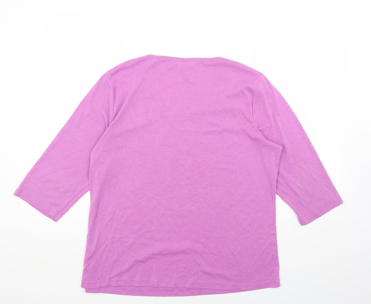 BM Womens Purple Polyester Basic T-Shirt Size L Scoop Neck - Flowers