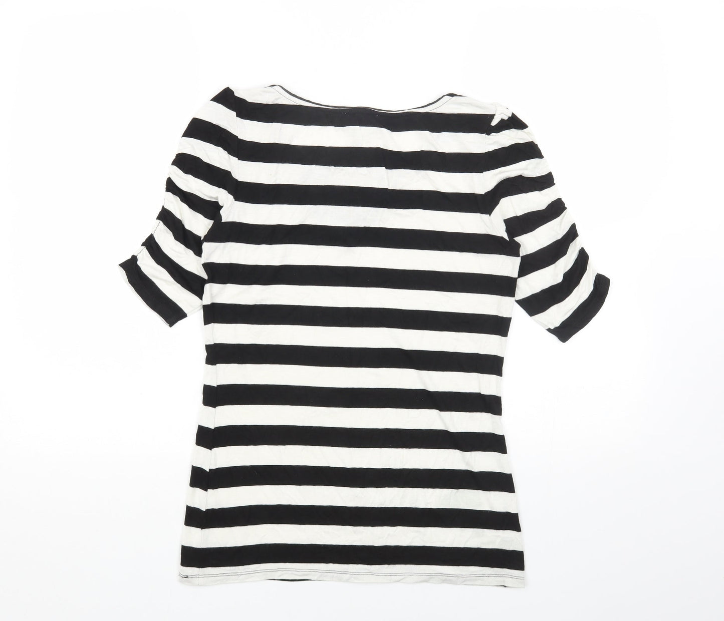 Carmen Womens Black Striped Viscose Basic T-Shirt Size S Scoop Neck