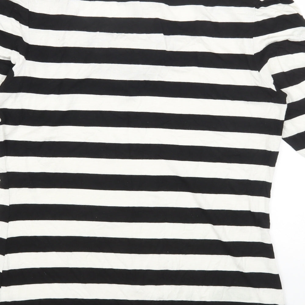 Carmen Womens Black Striped Viscose Basic T-Shirt Size S Scoop Neck