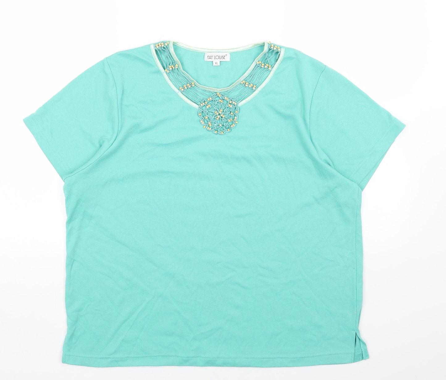 Fay Louise Womens Green Cotton Basic T-Shirt Size XL Round Neck