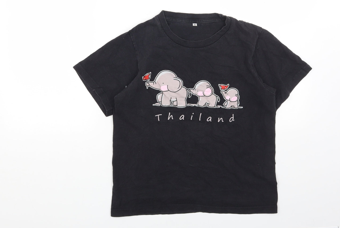 Preworn Womens Grey Cotton Basic T-Shirt Size S Round Neck - Thailand Elephant