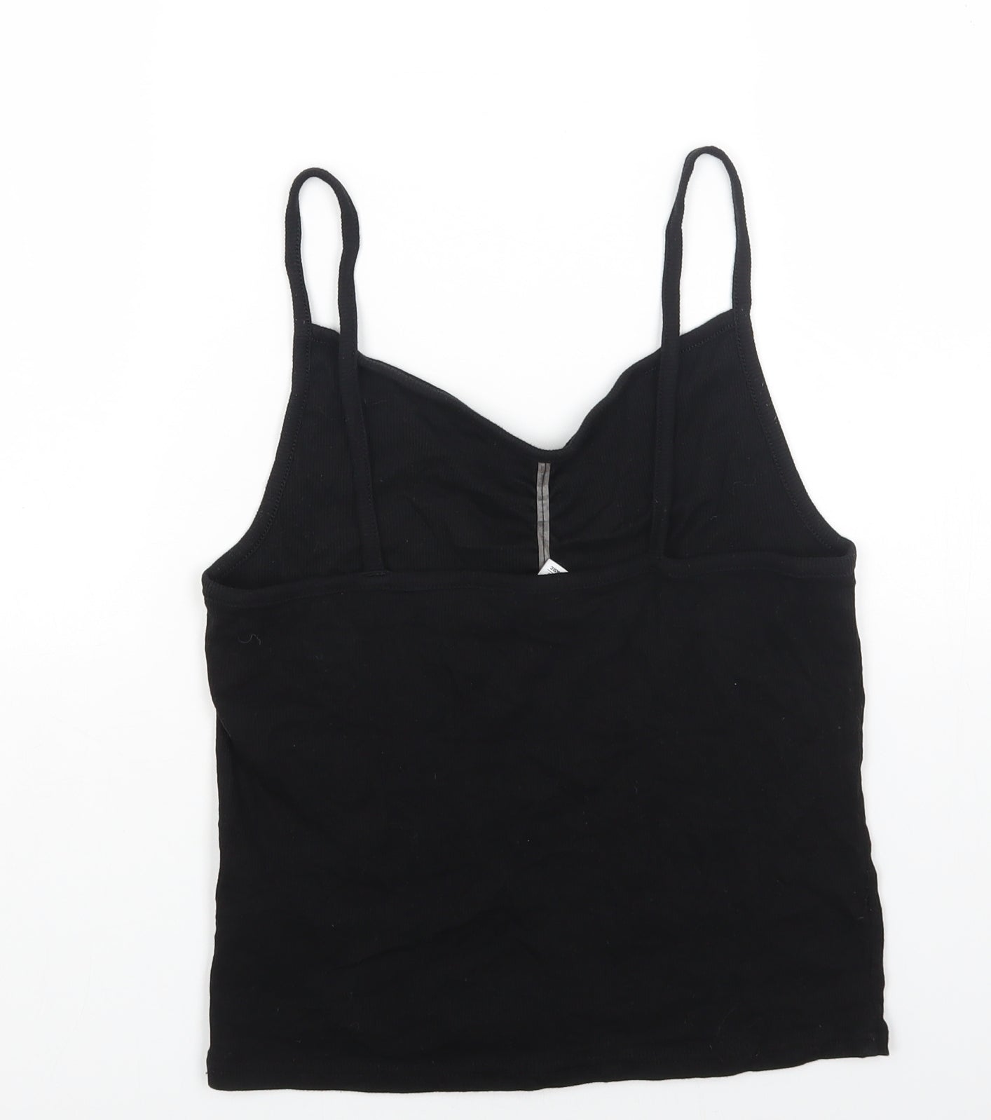 H&M Womens Black Cotton Camisole Tank Size L V-Neck - Ribbed Ruched Front
