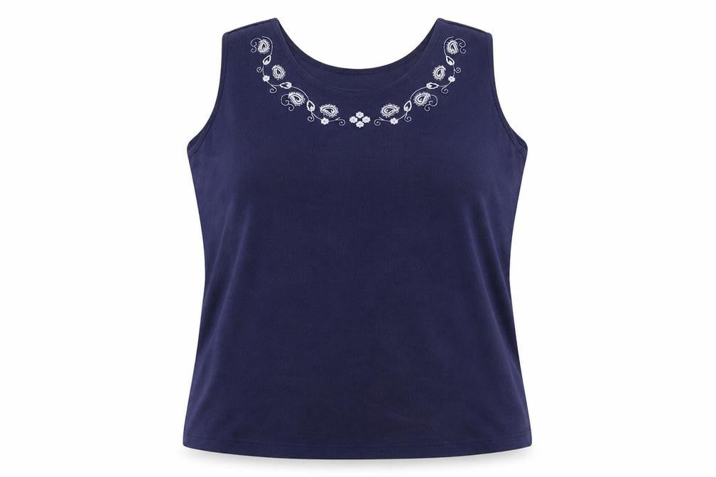 Bonmarché Womens Blue Polyester Basic Tank Size XL Round Neck - Ribbed