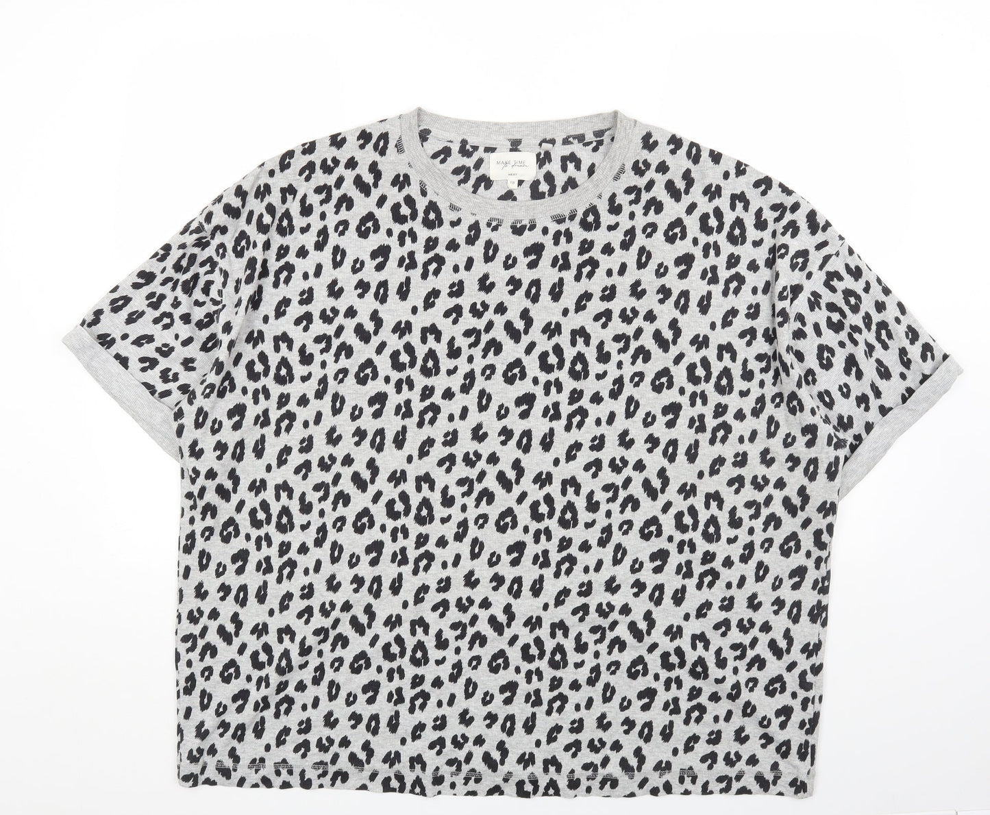 Preworn Womens Grey Animal Print Cotton Basic Tank Size 18 Crew Neck - Leopard Print