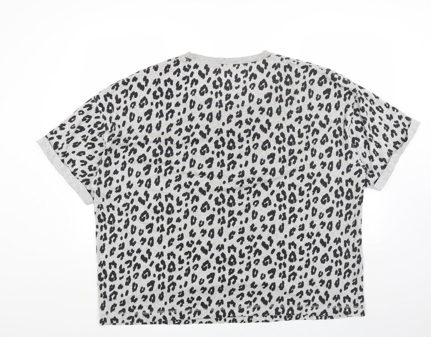 Preworn Womens Grey Animal Print Cotton Basic Tank Size 18 Crew Neck - Leopard Print