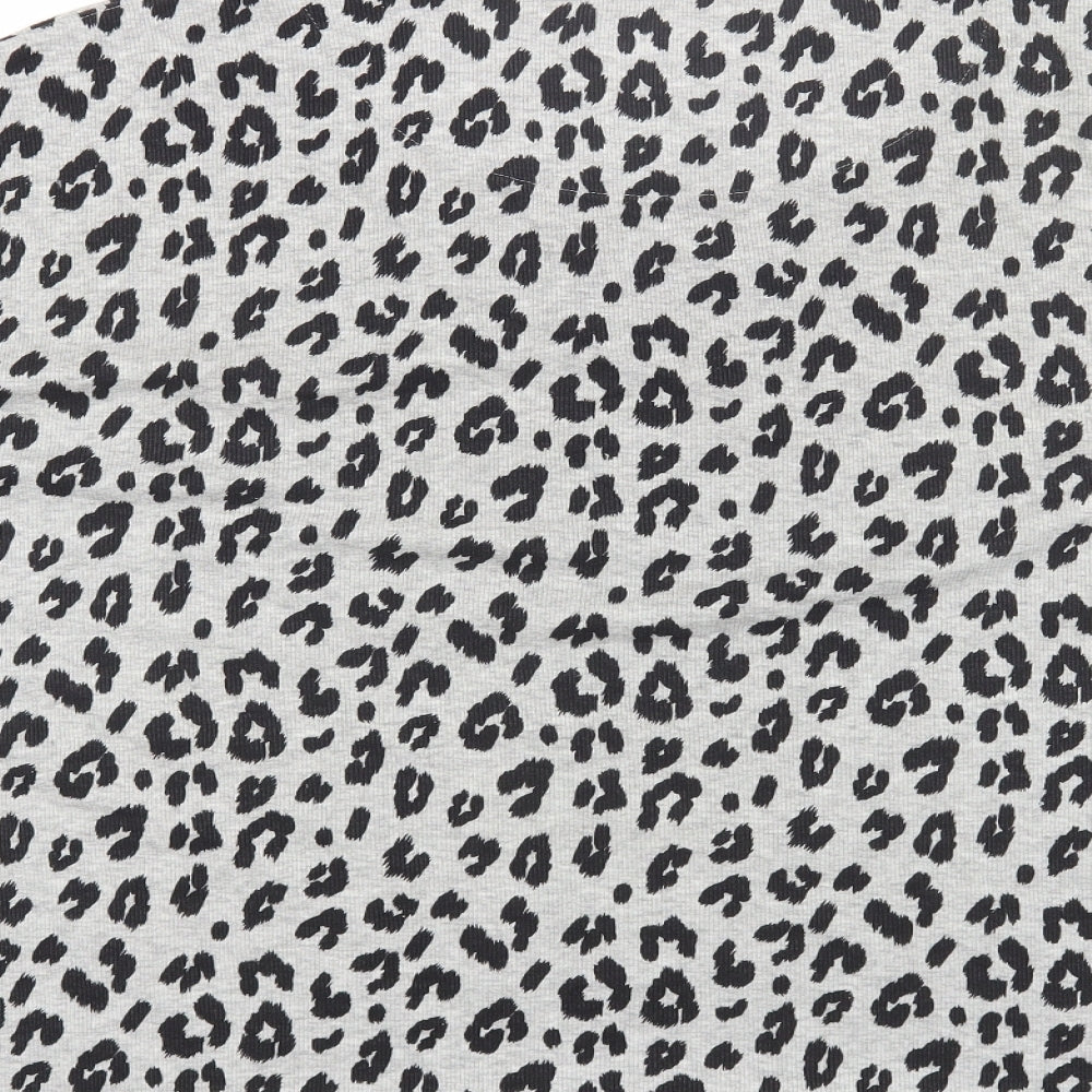 Preworn Womens Grey Animal Print Cotton Basic Tank Size 18 Crew Neck - Leopard Print