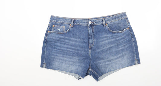 Marks and Spencer Womens Blue Cotton Cut-Off Shorts Size 22 Regular Button