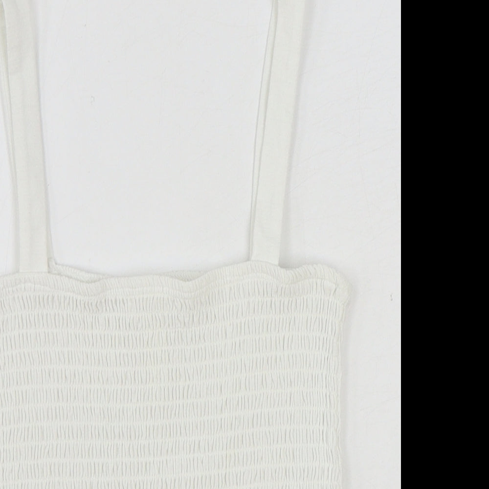 H&M Womens White Viscose Basic Tank Size S Square Neck