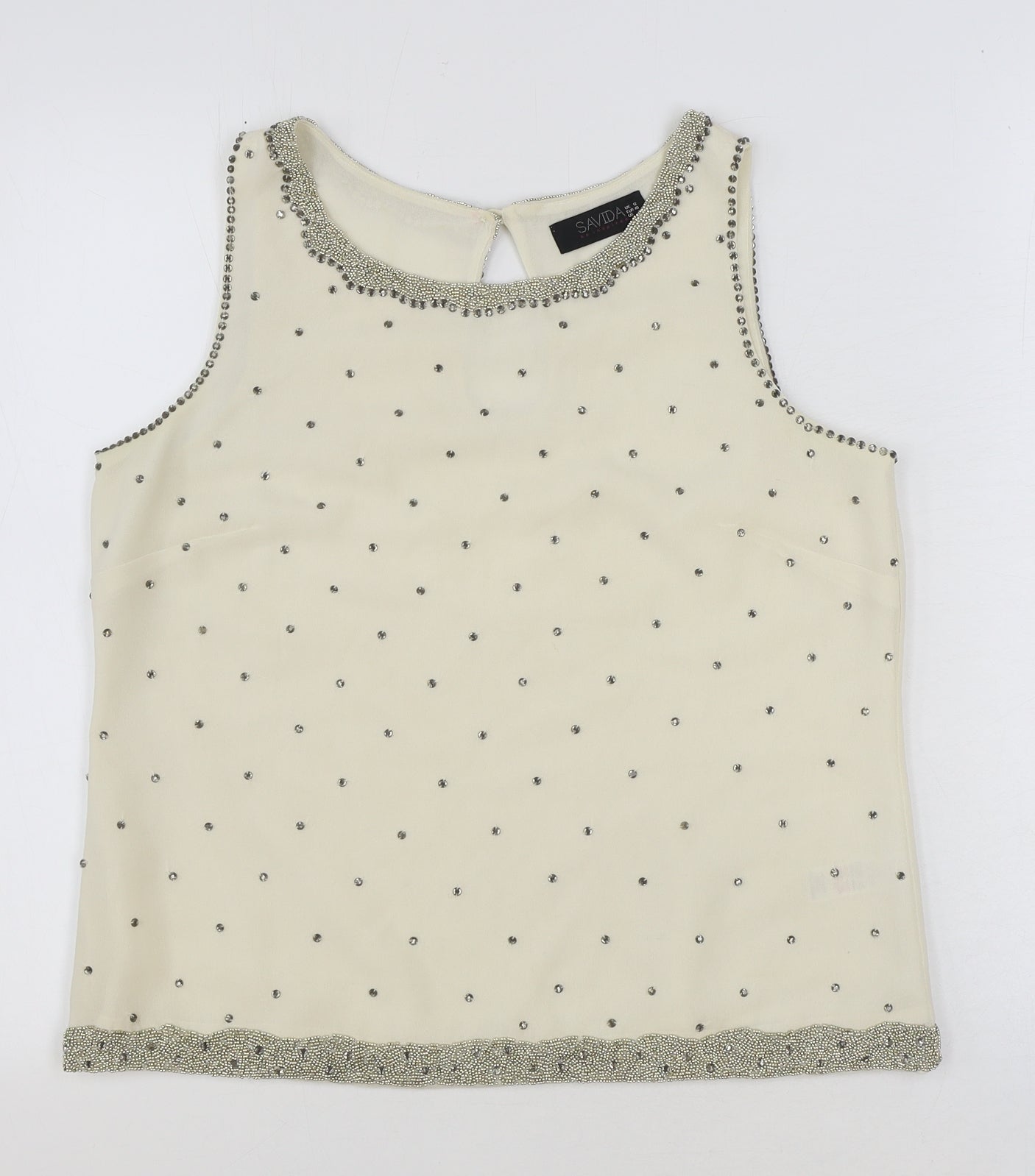 Savida Womens Ivory Polyester Basic Tank Size 12 Boat Neck
