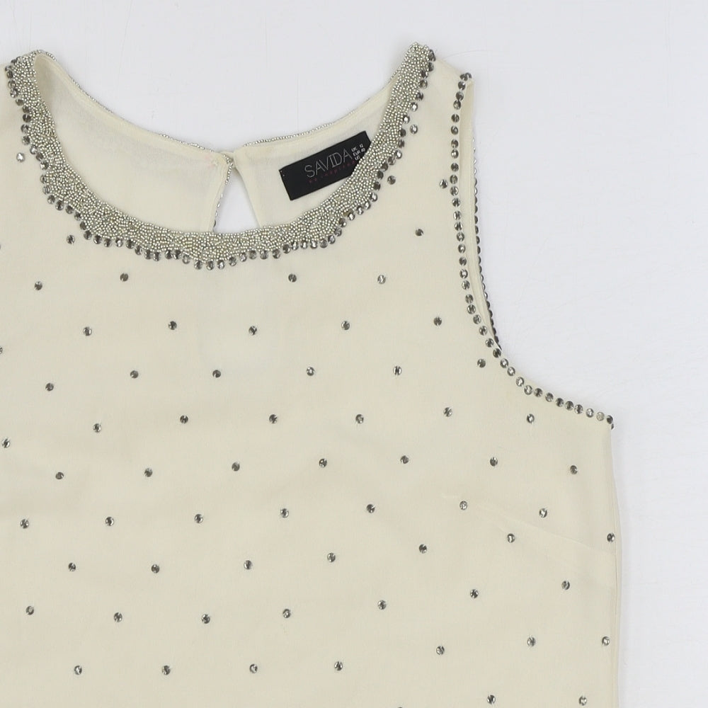 Savida Womens Ivory Polyester Basic Tank Size 12 Boat Neck