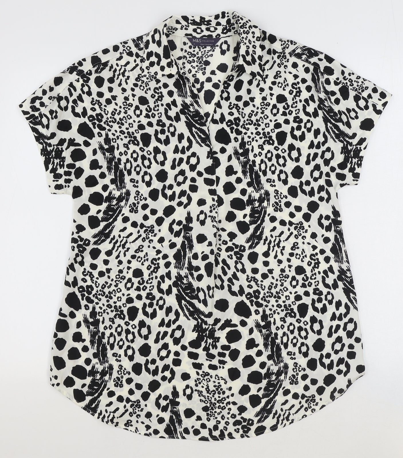 Marks and Spencer Womens Ivory Animal Print Polyester Basic Blouse Size 6 Collared