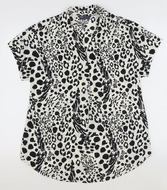 Marks and Spencer Womens Ivory Animal Print Polyester Basic Blouse Size 6 Collared