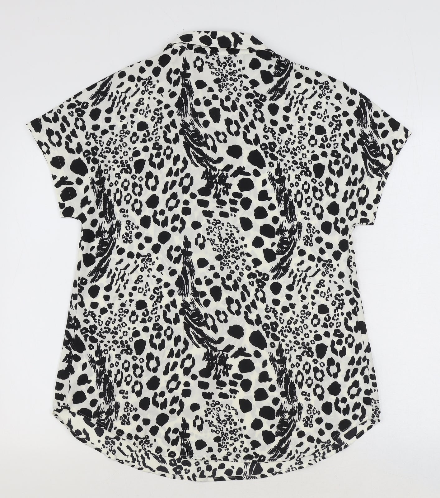 Marks and Spencer Womens Ivory Animal Print Polyester Basic Blouse Size 6 Collared