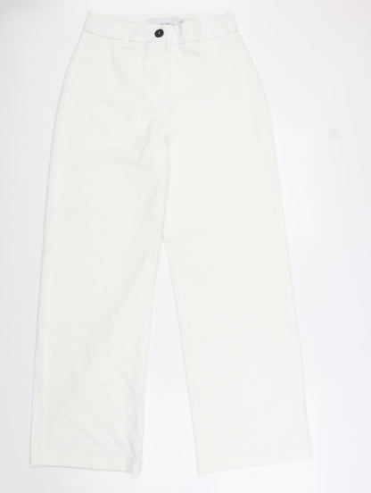 Preloved Bershka Womens White Cotton Trousers Size 36 in Regular Zip - Front