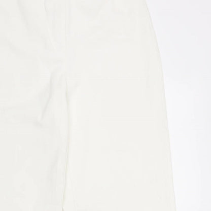 Preloved Bershka Womens White Cotton Trousers Size 36 in Regular Zip - Detail
