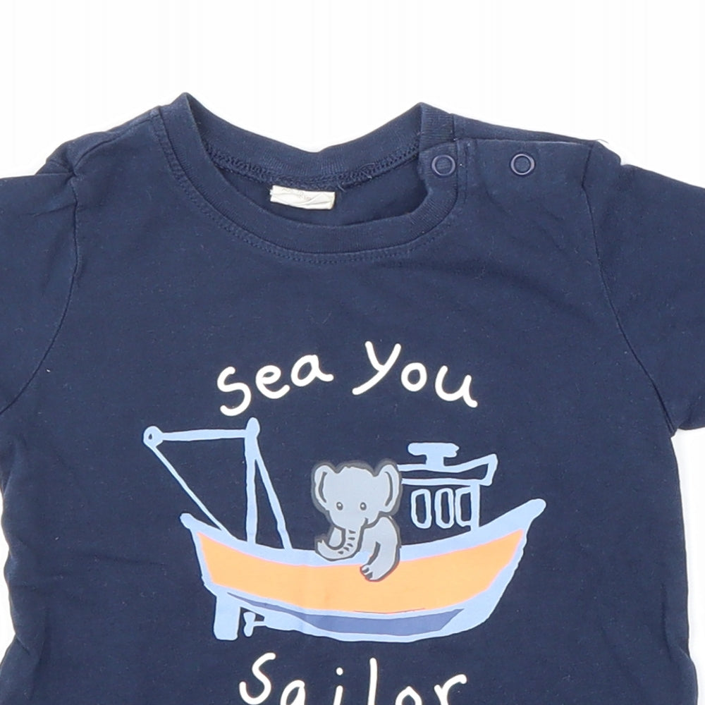 H&M Boys Black 100% Cotton Basic T-Shirt Size 12-18 Months Round Neck Button - Boat Print