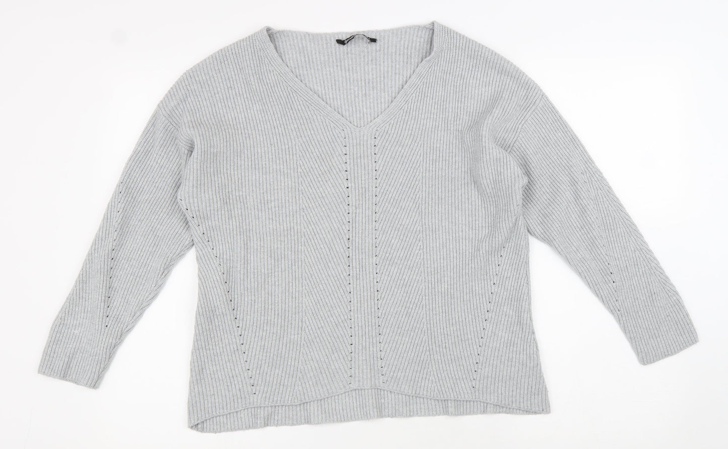 Stradivarius Womens Grey V-Neck Viscose Pullover Jumper Size S