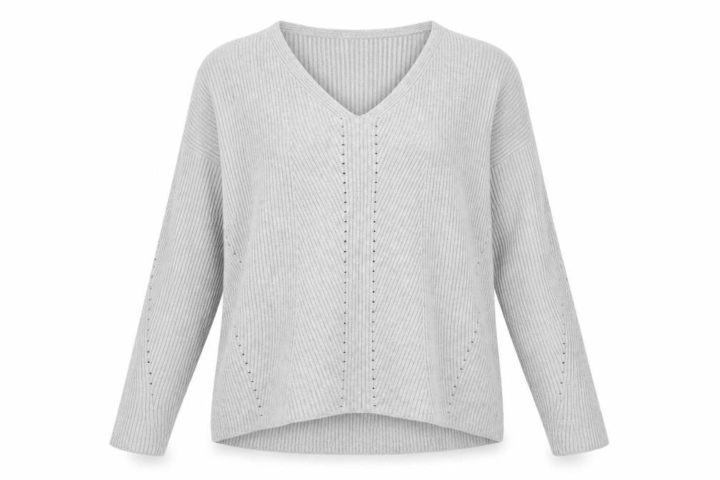 Stradivarius Womens Grey V-Neck Viscose Pullover Jumper Size S