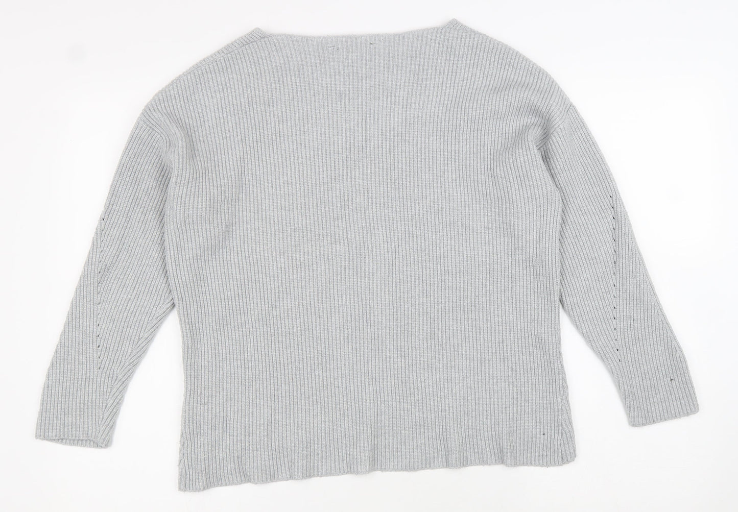 Stradivarius Womens Grey V-Neck Viscose Pullover Jumper Size S
