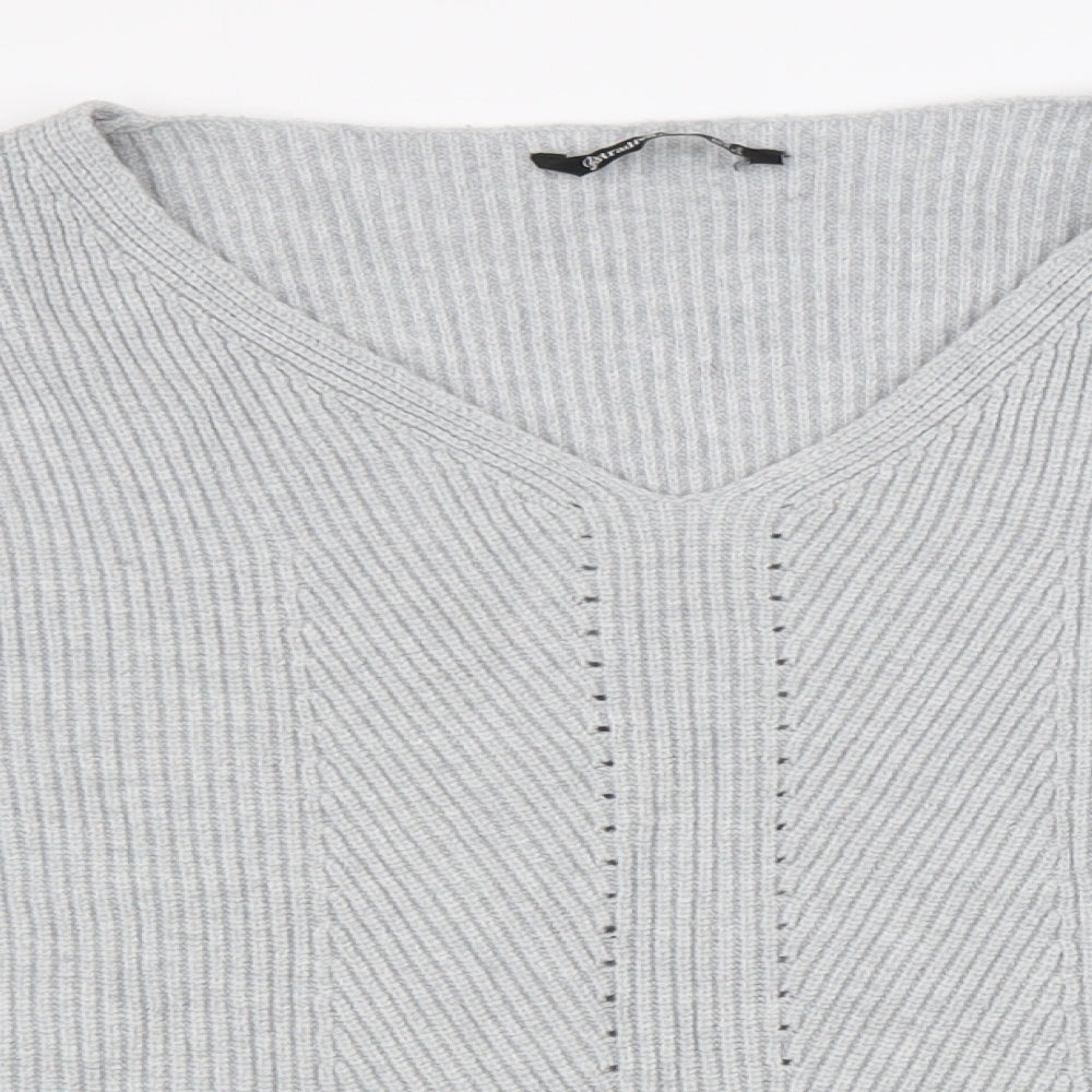 Stradivarius Womens Grey V-Neck Viscose Pullover Jumper Size S