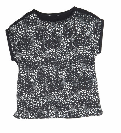 Preworn Womens Black Geometric Polyester Basic T-Shirt Size 12 Boat Neck