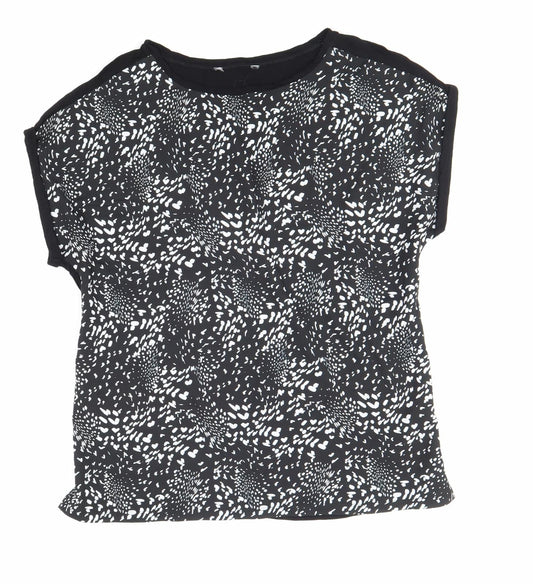Preworn Womens Black Geometric Polyester Basic T-Shirt Size 12 Boat Neck
