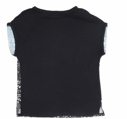 Preworn Womens Black Geometric Polyester Basic T-Shirt Size 12 Boat Neck