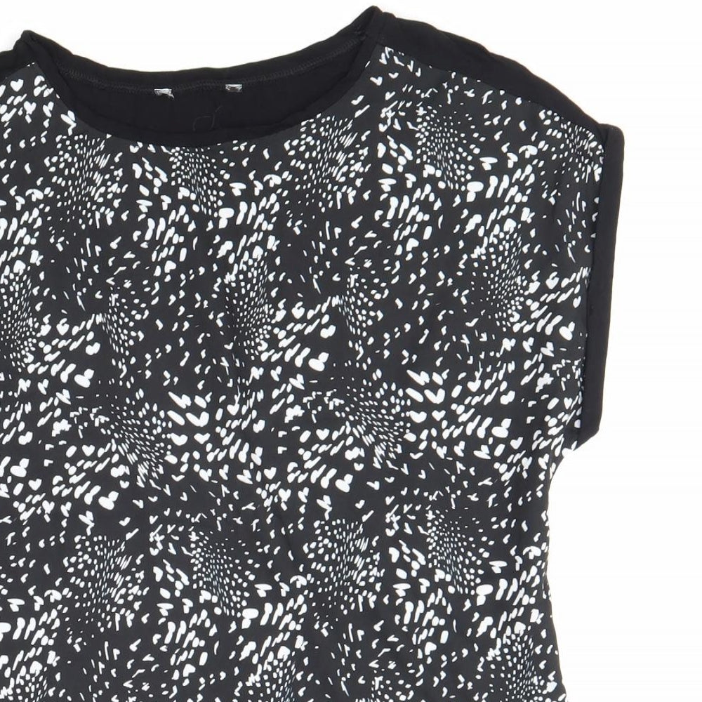 Preworn Womens Black Geometric Polyester Basic T-Shirt Size 12 Boat Neck