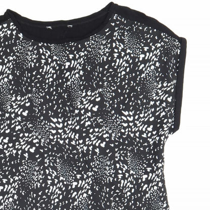 Preworn Womens Black Geometric Polyester Basic T-Shirt Size 12 Boat Neck