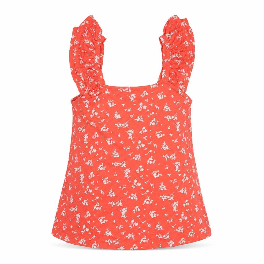 Marks & Spencer Womens Red Floral 100% Cotton Basic Tank Size 10 Square Neck